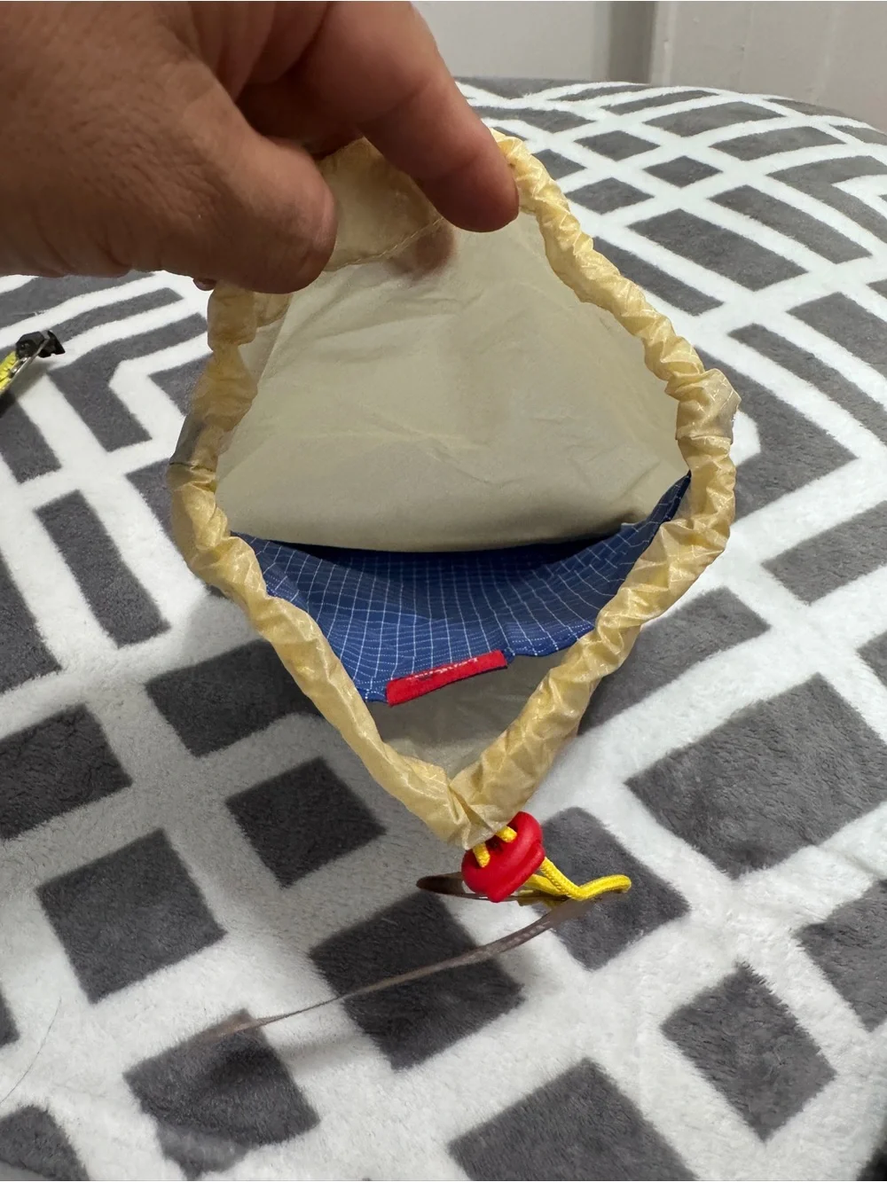 Men’s Drawstring Travel Pouch in Taupe with Yellow Cord